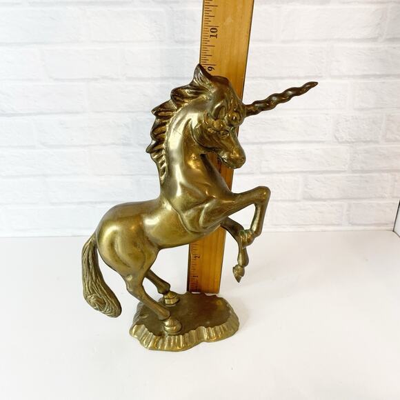 Vintage Solid Brass Unicorn Figurine Statue Collector Rearing Mystical Mythical - Picture 8 of 8